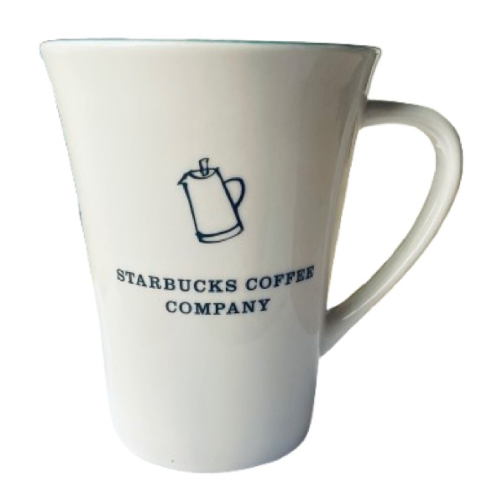 Starbucks 14 oz Starbucks Coffee Company Coffee Pot 2006 White & Aqua Logo Mug